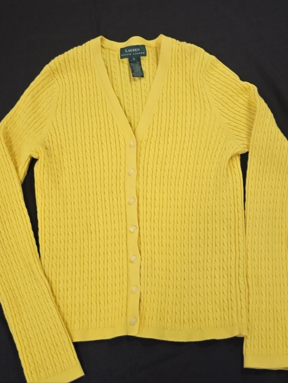 Lauren Ralph Lauren SIZE SMALL Sunny Yellow Cable Knit V-Neck Cardigan